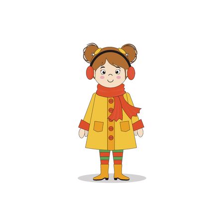 Vector illustration of cute girl isolated on white background. Cartoon little girl can use for kids decor, print, card, sticker kit, interior designのイラスト素材