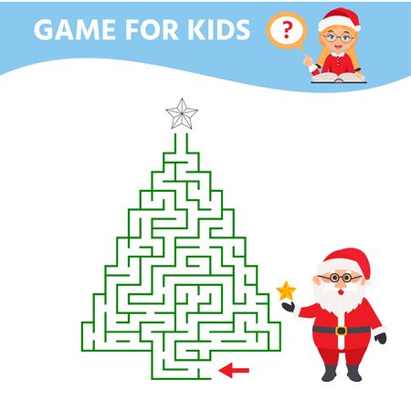 Game for children. Educational worksheet for preschool kids. Maze Help santa put a star on the tree. Christmas teme. Vector illustrationのイラスト素材