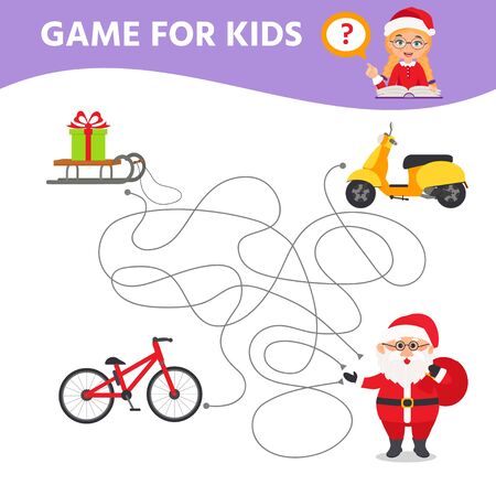 Game for children,   Educational worksheet for preschool kids. Maze Puzzle. Santa. Christmas teme. Vector illustrationのイラスト素材