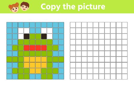 Puzzle task, education logic game for preschool kids. Paint the frog. Color by example. Drawing printable activity, learning symmetry for toddlersのイラスト素材