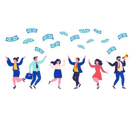 Peoples catches money. Career, salary, earnings profit. Business and finance successful people. Vector illustration characters can use for, landing page, template, mobile app, poster, banner, flyerのイラスト素材