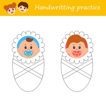 Education logic game for preschool kids. Kids activity sheet. Handwritting practice. Baby. Children funny riddle entertainment. Vector illustrationのイラスト素材