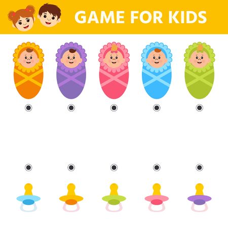Education logic game for preschool kids. Kids activity sheet. find color matching. Baby. Children funny riddle entertainment. Vector illustrationのイラスト素材