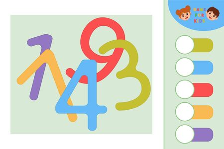Educational game for kids. Colorful numbers puzzle.. Learning symmetry for preschool children and kids. Printable worksheet. Vector Illustrationのイラスト素材