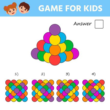 Education logic game for kids development of logic iq. Kids activity sheet.  Pyramid of colorful balloons. Children funny riddle entertainmentのイラスト素材