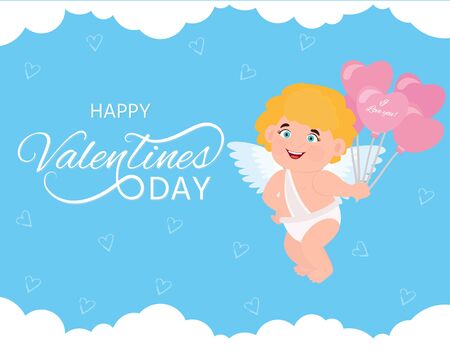 Funny cupid cartoon character. Happy Valentine's Day. Vector illustration can use for poster,  banner, greeting card and decoration. のイラスト素材