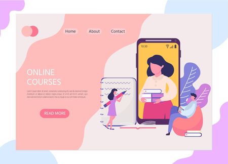 Online courses, e-learning, listening lesson. Banner or background for a site with a distance education theme. Vector illustrationのイラスト素材