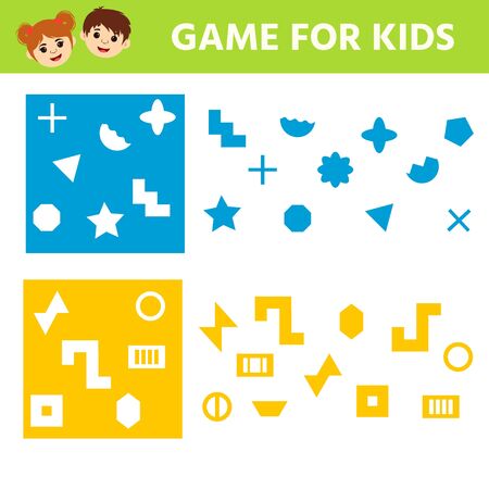 Education logic game for preschool kids. Kids activity sheet. Find figure matching. Iq test. Children funny riddle entertainment. Vector illustrationのイラスト素材