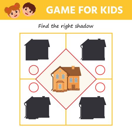 Logic  Game for kids. Find the right shadow at home. Game Printable Worksheet. Vector illustrationのイラスト素材
