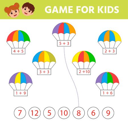 Math Game for children task for the development of logical thinking. Solve examples. Education developing worksheet. Vector illustrationのイラスト素材