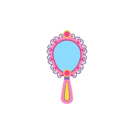Hand mirror with shining gems and diamonds icon for little girl. Vector illustration のイラスト素材