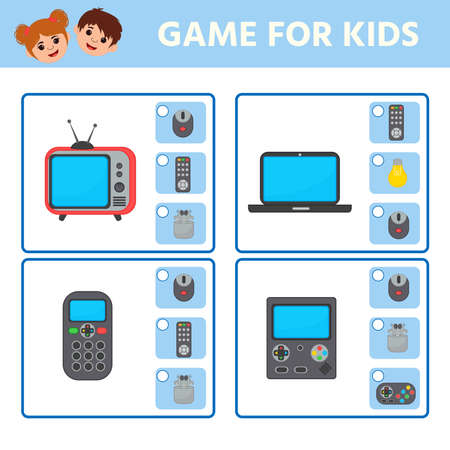 Educational worksheet for children. Game for Kids. Find matching item. Activity  Worksheet for kids learning forms. Logic puzzle game. Vector illustrationのイラスト素材