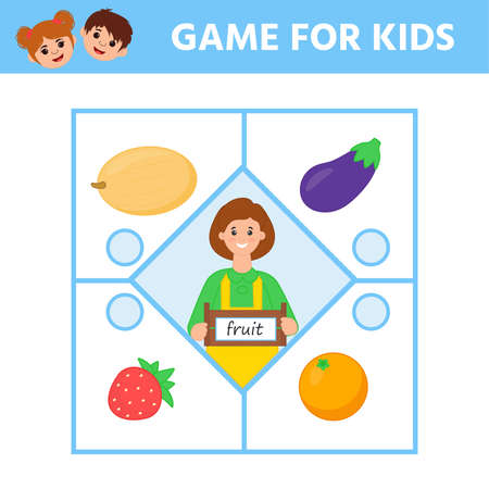 Game for Preschool Children. Find matching item. Connect fruit. Activity page for kids. Children funny riddle entertainment. Logic puzzle game.のイラスト素材