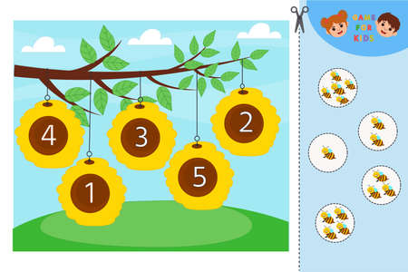 Education logic game for preschool kids. Kids activity sheet. Find color matching. Cute flowers in a pot. Children funny riddle entertainment.のイラスト素材