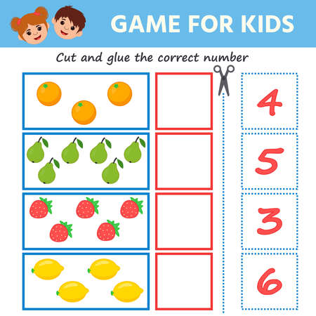 Counting Game for Preschool Children. Mathematical Game for Kids. Count objects in the picture and choose the right answer. Activity for pre school years kids and toddlersのイラスト素材