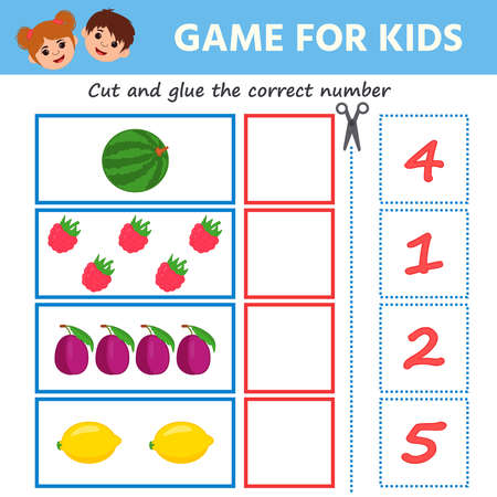 Counting Game for Preschool Children. Mathematical Game for Kids. Count objects in the picture and choose the right answer. Activity for pre school years kids and toddlersのイラスト素材