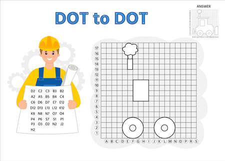 Kids learning material. Educational iq game for children.Draw dots and connect with lines. transport. Handwriting practice worksheet. vector illustrationのイラスト素材