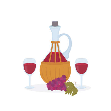 A bottle of wine and a bunch of grapes. Color illustration for card, banner, poster, web page template, advertisingのイラスト素材