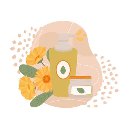 Face cream, hand cream, body cream, face mask for skin care. self-care products. Vector illustration for Logo, emblem, advertising, bannerのイラスト素材