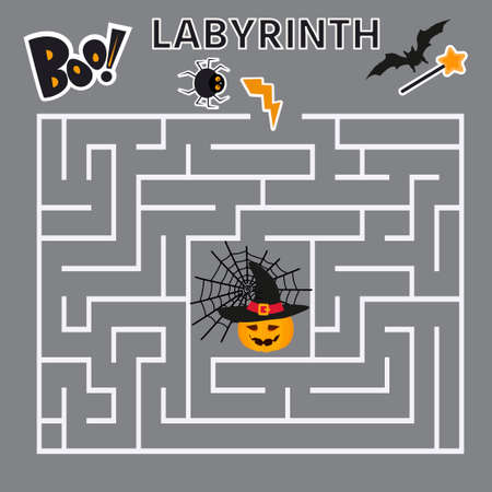 Halloween maze game for kids. labyrinth. preschool worksheet activity. Children funny riddle entertainment. vector illustrationのイラスト素材