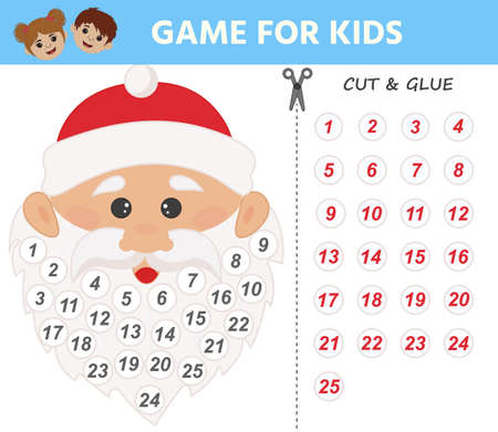 Education math game for children. Christmas Advent Calendar with Santa Claus. Kids learning material. preschool worksheet activity. Children funny riddle entertainment for the development of logical thinkingのイラスト素材