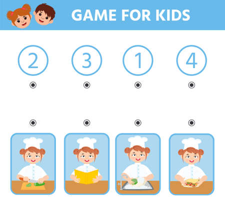 Education logic game for preschool kids. Kids activity sheet. Reorder the sandwich making steps. Cook. Children funny riddle entertainment. vector illustrationのイラスト素材