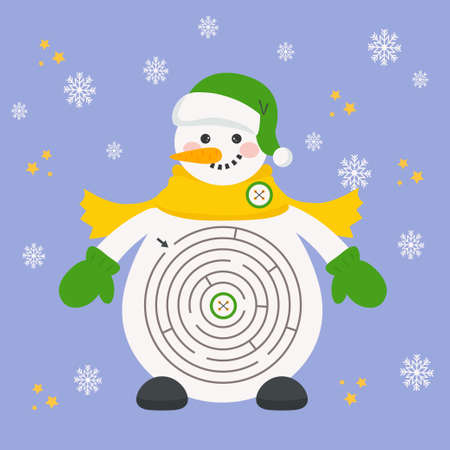 Game for kids. snowman. Maze. preschool worksheet activity. Children funny riddle entertainment for the development of logical thinking. vector illustrationのイラスト素材