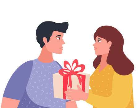 Vector illustration with woman and man present. Concept of Valentine's Day, love, relationship, celebrate Christmas and New Year. Festive illustration for greeting card, banner or social mediaのイラスト素材