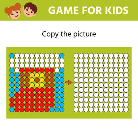 Education logic game for preschool kids. Copy the picture. Learning symmetry for preschool children and kids. printable worksheet. Mosaic. new year themeのイラスト素材