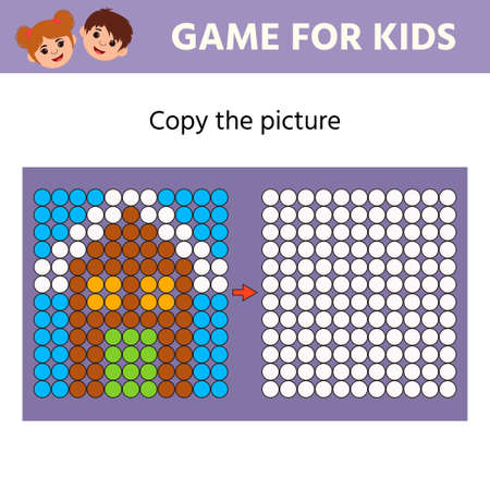Education logic game for preschool kids. Copy the picture. Learning symmetry for preschool children and kids. printable worksheet. Mosaic. new year themeのイラスト素材