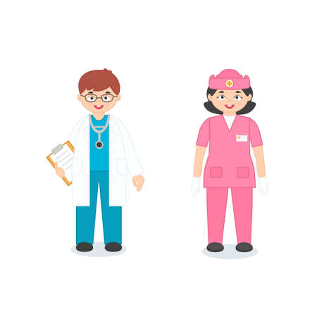 medicine educational activities. cartoon doctor and nurse. vector illustrationのイラスト素材