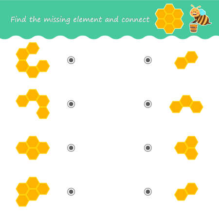educational children game. bee and honeycomb. Puzzle. Printable worksheet for kids brain teaser book. vector illustration.のイラスト素材