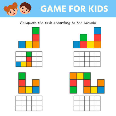 Education logic game for preschool kids. Kids activity Worksheet. Color by sample. iq test. Children funny riddle entertainment. vector illustrationのイラスト素材