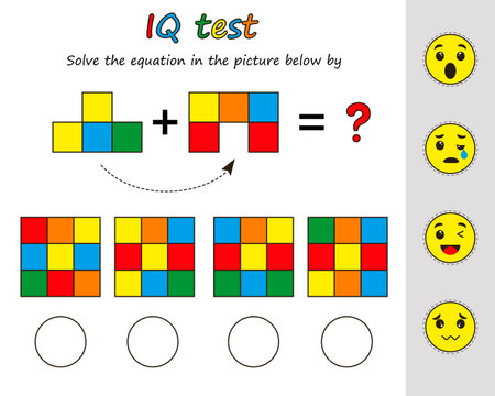 Education logic game for preschool kids. Kids activity sheet. Solve the equation in the picture below by. iq test. Children funny riddle entertainment. vector illustrationのイラスト素材