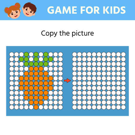 Education logic game for preschool kids. Copy the picture. carrot. Learning symmetry for preschool children and kids. printable worksheet. Mosaic.のイラスト素材