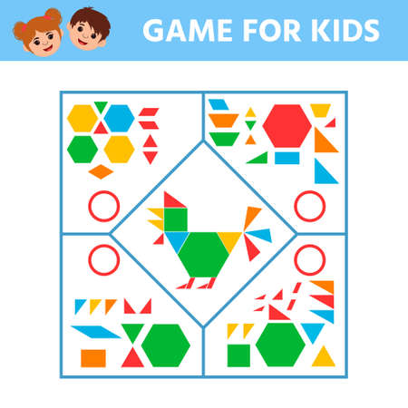 Education logic game for preschool kids for the development of logical thinking. Connect the details and colorful geometric shapes. preschool worksheet activity. Children funny riddle entertainmentのイラスト素材