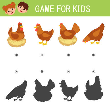 Game for kids.Find a picture and connect with a shadow. Hen. worksheet for children. Activity for preschool years kids and toddlers.のイラスト素材