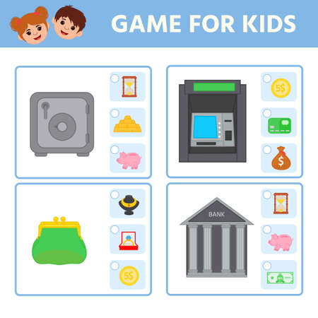 Education logic game for preschool kids for the development of logical thinking. Find a match. preschool worksheet activity. Children funny riddle entertainmentのイラスト素材