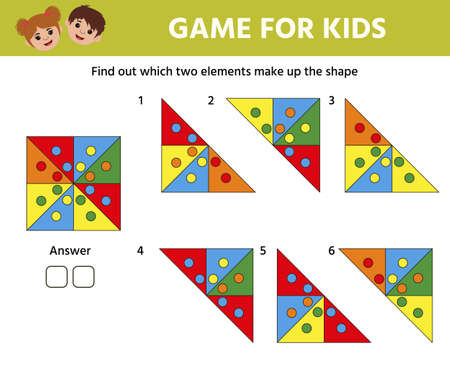 Educational game for kids for development of logic iq. Find out which two elements make up shape. worksheet for children. Activity for preschool years kids and toddlersのイラスト素材