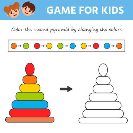 Educational game for preschool children. vector illustration. Color the Pyramid. Learning for preschool children and kids. printable worksheetのイラスト素材
