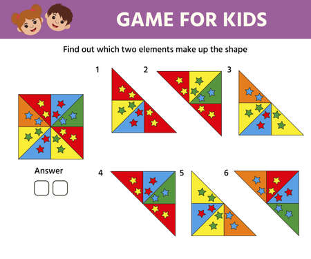 Educational game for kids for development of logic iq. Find out which two elements make up shape. worksheet for children. Activity for preschool years kids and toddlersのイラスト素材