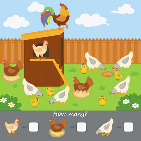 Math game for kids. How many eggs did the chicken lay. Worksheet design for counting. cut and glue.のイラスト素材