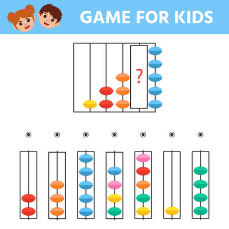 Children's matching educational game with abacus. school education theme. Activity Worksheet for kids learning forms. vector illustrationのイラスト素材