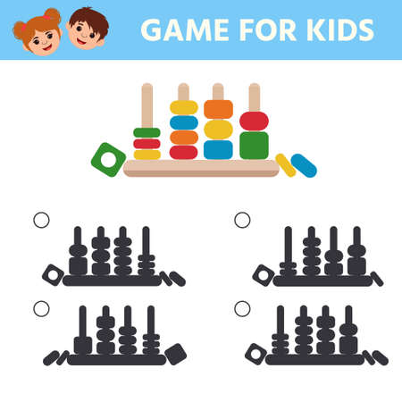Find the correct shadow of the pyramid sorter. Game for kids. Montessori system for early childhood development. Worksheet vector design for preschoolersのイラスト素材
