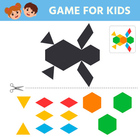 Education logic game for preschool kids. Connect the details and animals of geometric shapes. preschool worksheet activity. Children funny riddle entertainment. vector illustrationのイラスト素材