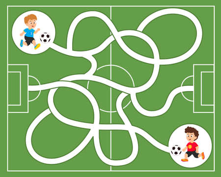 A game for children to develop logic. Go through the maze and count the soccer balls. printable worksheet. vector illustrationのイラスト素材