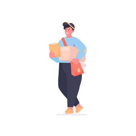 Delivery men with parcel post box. Courier work. delivery service concept. Vector illustration for logo, banner design or landing pageのイラスト素材