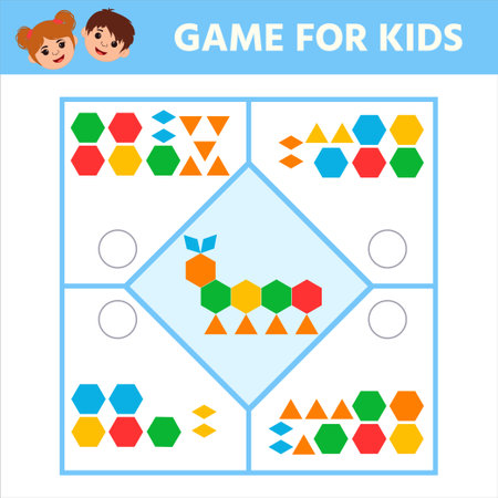 Education logic game for preschool kids. Connect the details and animals of geometric shapes. preschool worksheet activity. Children funny riddle entertainment. vector illustrationのイラスト素材