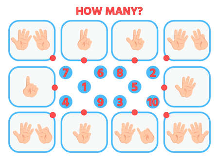 A game for the development of logic for preschool children. Learning Numbers Zero to Ten. finger counting. How many objects task. vector illustration.のイラスト素材