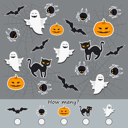 educational children game. How many objects Halloween theme. printable worksheet. vector illustrationのイラスト素材